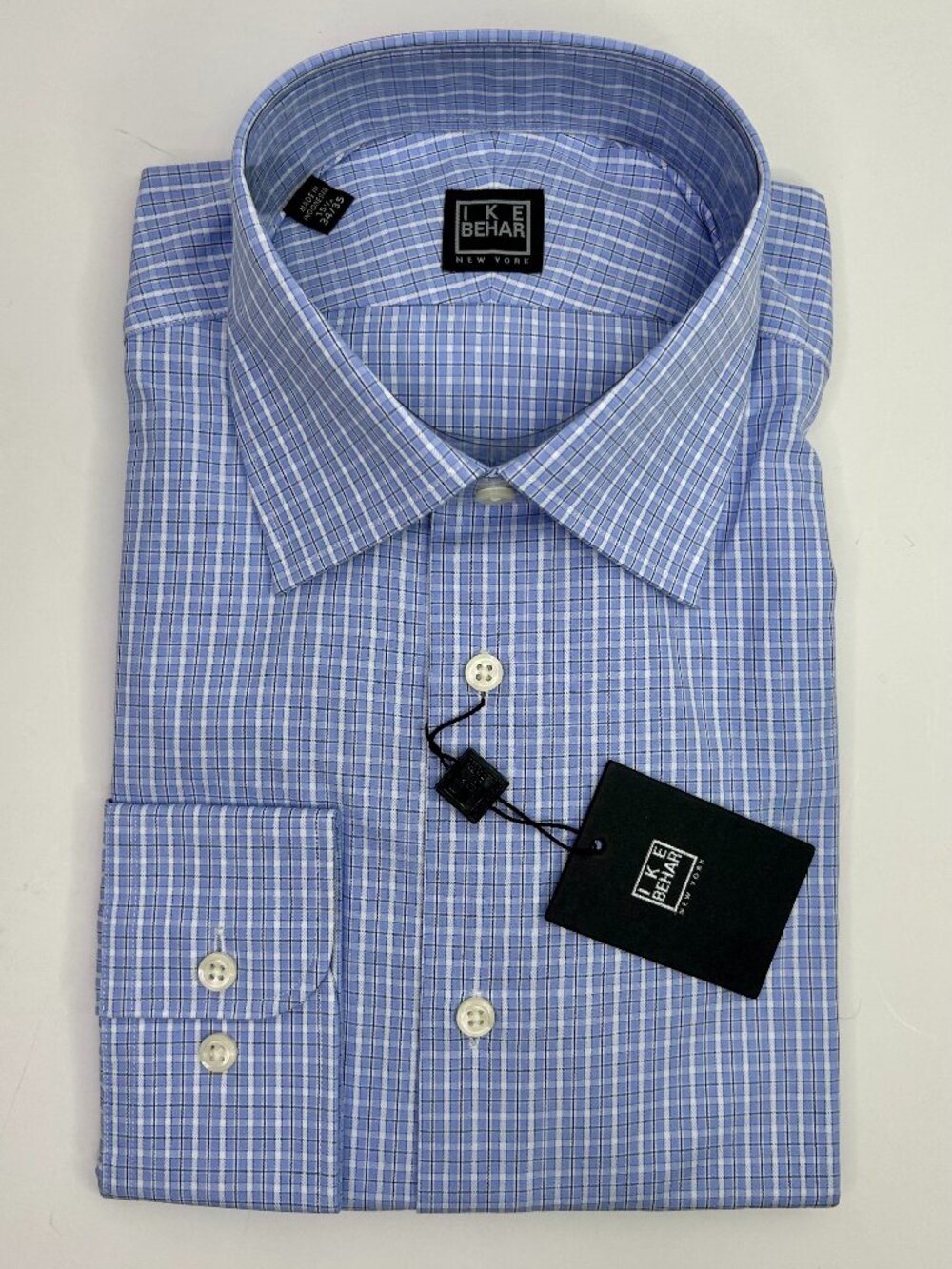 Ike Behar Men's Designer Dress Shirt -Blue Check- Custom Size 15 1/2-34/35 NEW
